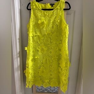 Nina Leonard Bright Yellow Lace Appliqué Dress NWOT